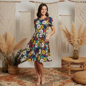 LuLaRoe Amelia • Fit and Flare Dress • Rare Sunflower Print • Vintage Boho Vibes